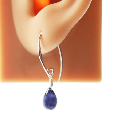 宝石質 一粒アイオライト SV925 フレンチフックピアス 両耳用 6枚目の画像
