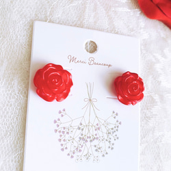 シンプルな薔薇のお花耳飾り(red) 3枚目の画像
