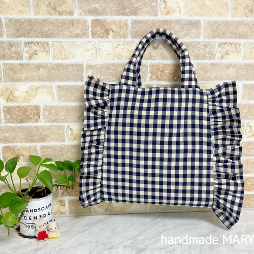 レッスンバッグ⭐️ハンドメイド New Design】サイドフリルのゆめかわいいレッスンバッグ ネイビー