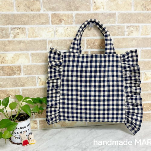 New Design】サイドフリルのゆめかわいいレッスンバッグ ネイビー