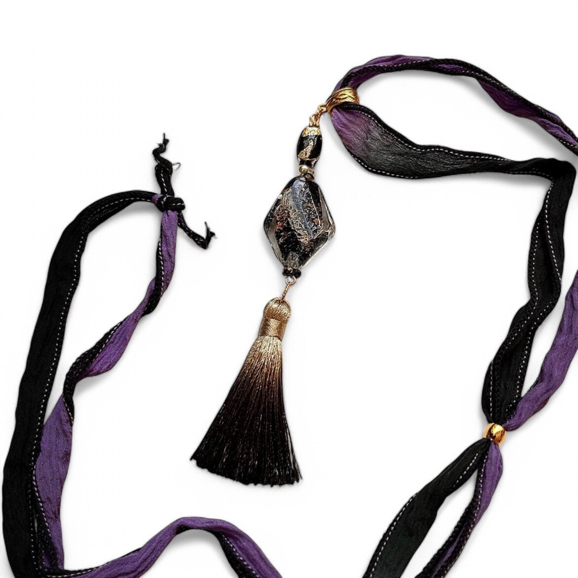 紫と黒のアールデコネックレス