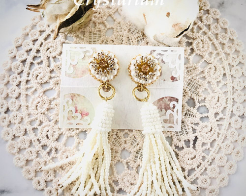 華やか刺繍を耳元に★25SS MACON&LESQUOY Nenuphars イヤリング circle+silver幾何学 2way刺繍ピアスorイヤリング ピアス