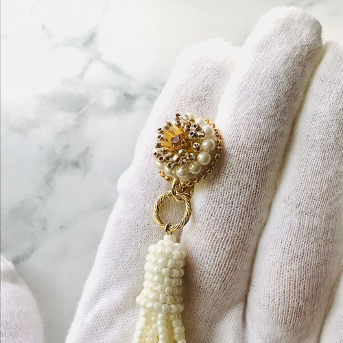 【Dries Van Noten】刺繍ビーズイヤリング ビーズ刺繍とビーズタッセルのイヤリング ◇華やぎ◇ イヤリング