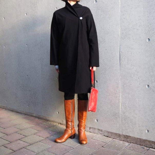 バイカラー　ストレッチニット　中肉　ブラック　シンプルコーディガン