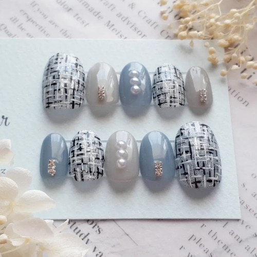 オーダーネイルチップ　ツイードニュアンスブラウンワンホンハート推しno.62 4_8f6ac07c34ccc03012fce909a5a7