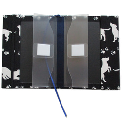 綿100％ オックス生地 犬と足跡 シルエットボーダー 布製 文庫本ハードブックカバー フォーマルブラック 3枚目の画像