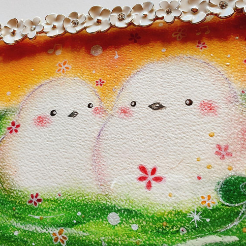 パステルアート 絵画 癒しの絵 シマエナガの絵 癒し 可愛い 動物 ヒーリング 新作 パステル画