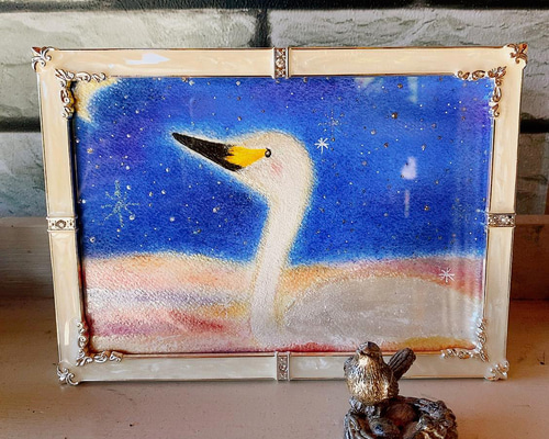 白鳥の絵 癒し 可愛い 動物 ヒーリング 新作 パステル画