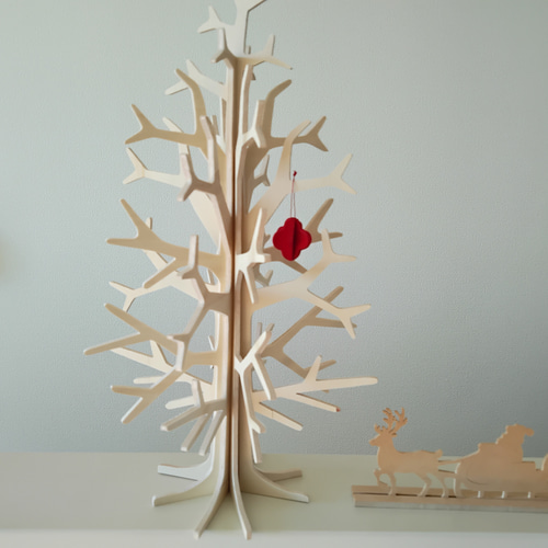 高さ：38cm 木製 クリスマス ツリーと サンタとトナカイのセット (材質 