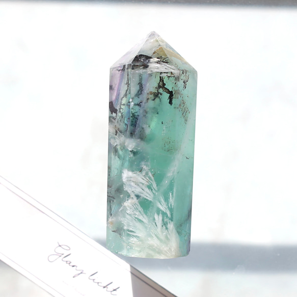 筒型天然石フローライト エンジェルフェザーフローライト 六角柱 ポイント 天然石 蛍石