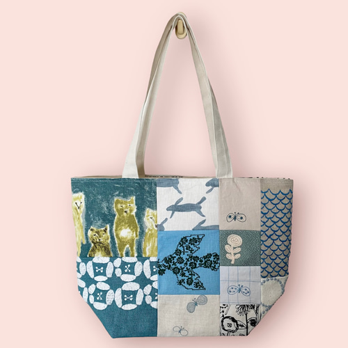 ミナペルホネン生地使用　パッチワークトートバッグ 1点のみ ミナペルホネンhandmade パッチワーク トートバッグ トート