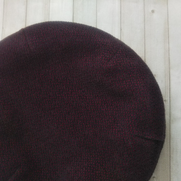 【一点物】ウール混のベレー帽(焦げ茶＋えんじ色)Ｌサイズ『Creema限定』 5枚目の画像