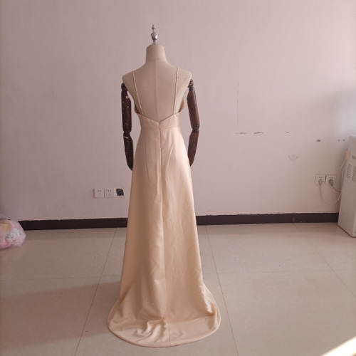 フランス風 薄シャンパンの色 パーティードレス シースルー袖 繊細  