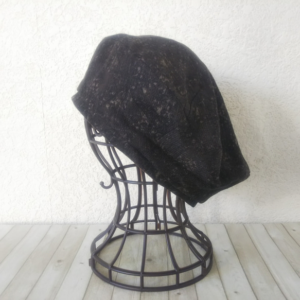 【一点物】コットンのベレー帽(大きな格子柄)Ｌサイズ『Creema限定』 2枚目の画像