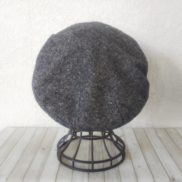 【一点物】ツイード風 綿混生地のベレー帽(モノトーン)Lサイズ『Creema限定』 3枚目の画像