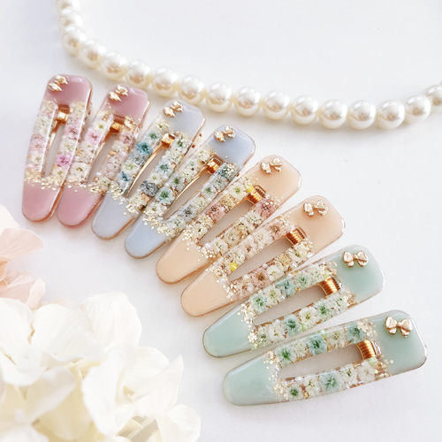 くすみミルキーカラーのリボンヘアクリップ୨୧【ミント】秋冬