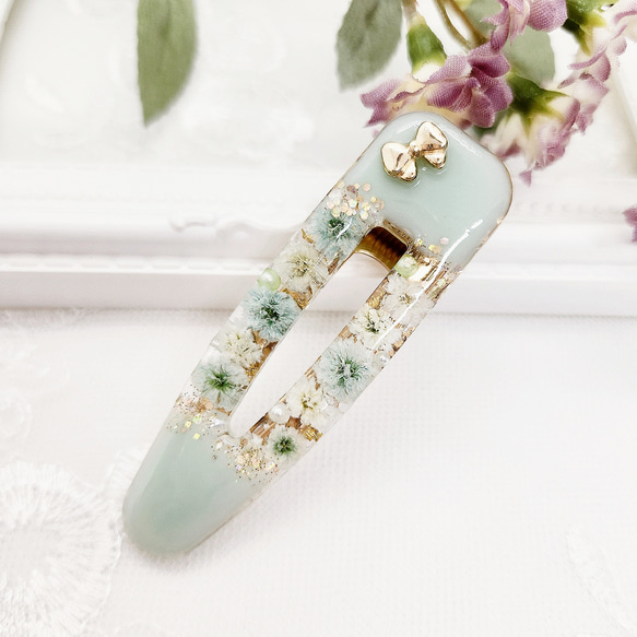 ひまわりハート ミントグリーンレジンヘアゴム