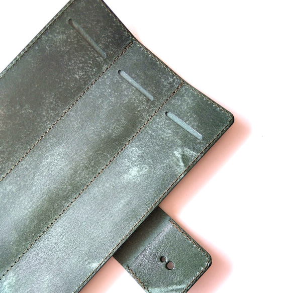 極薄革のロールペンケース　ダークグリーン　本革　マヤベリーversion 3枚目の画像