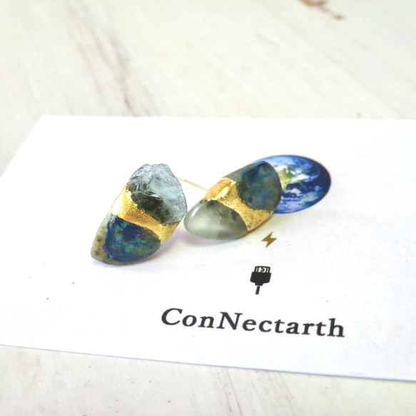 Earth◆地球のいろ／Chrysocolla×Prehnite＊金継ぎピアス／L size 5枚目の画像