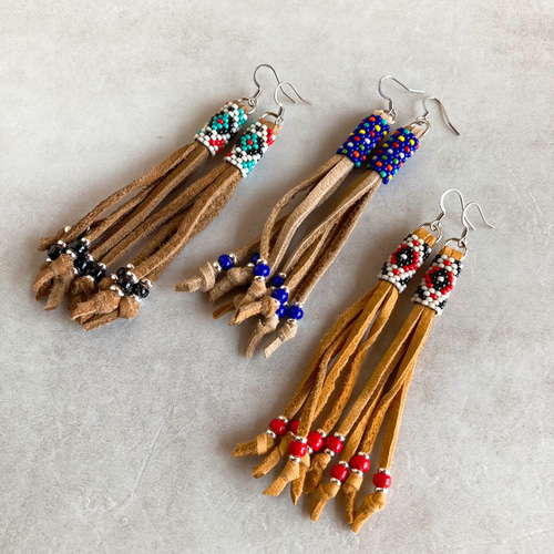 再8フリンジピアス茶色イヤリングハンドメイドブラウンネイティブ春