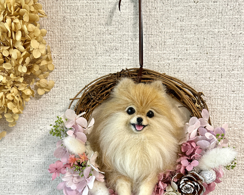 羊毛フェルト ポメラニアンのフラワーリース 羊毛フェルト 羊毛フェルト ポメラニアンのフラワーリース 羊毛フェルト
