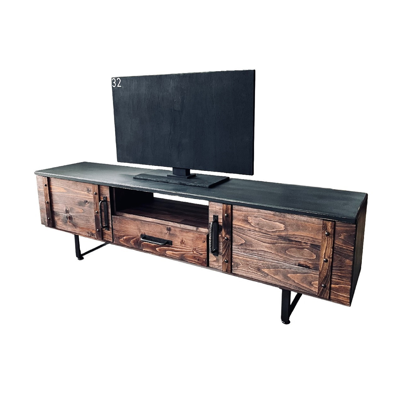 インダストリアルTVボード マッドブラック ローボード リビング ルーター収納 ケーブルボックス