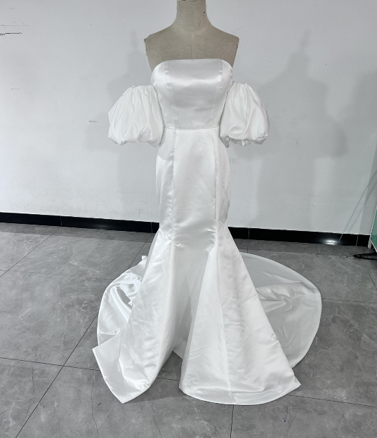 高品質！ベアトップ ウエディングドレス 取り外し袖 マーメイドライン ロングドレス 前撮り