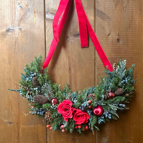 5.クリスマスハーフリース 即配送】クリスマスリース ハーフリース 約27cm - メルカリ