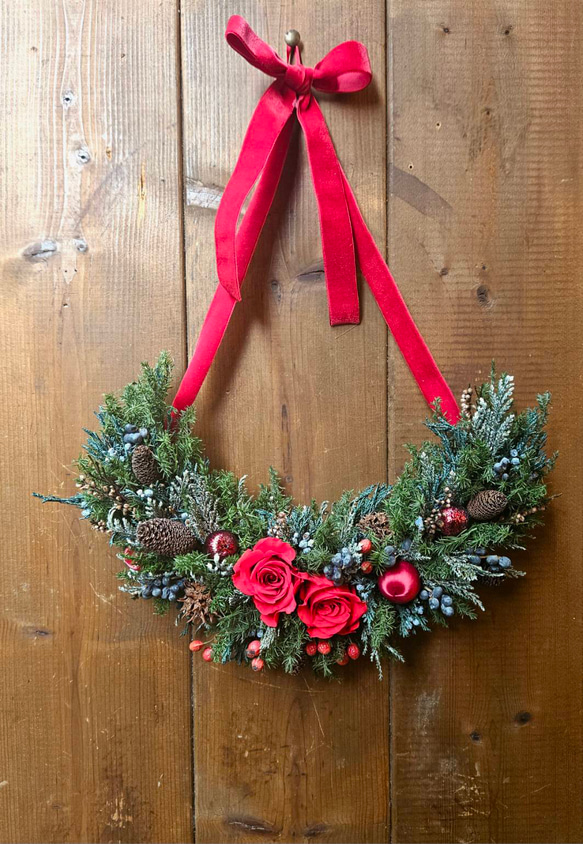 3.クリスマスハーフリース クリスマスのハーフスワッグ リース はなさか兄さん 通販 16771001