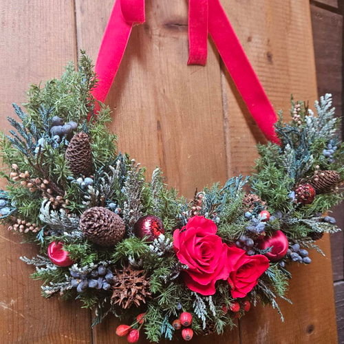 クリスマスのハーフスワッグ リース はなさか兄さん 通販 16771001