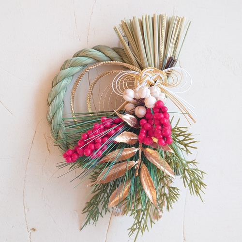 自分で仕上げる♪南天の実と稲穂のしめ縄飾り2024