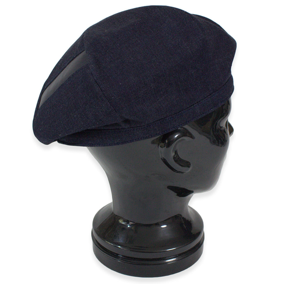 ライトデニムと革のパッチワークベレー帽 7枚目の画像