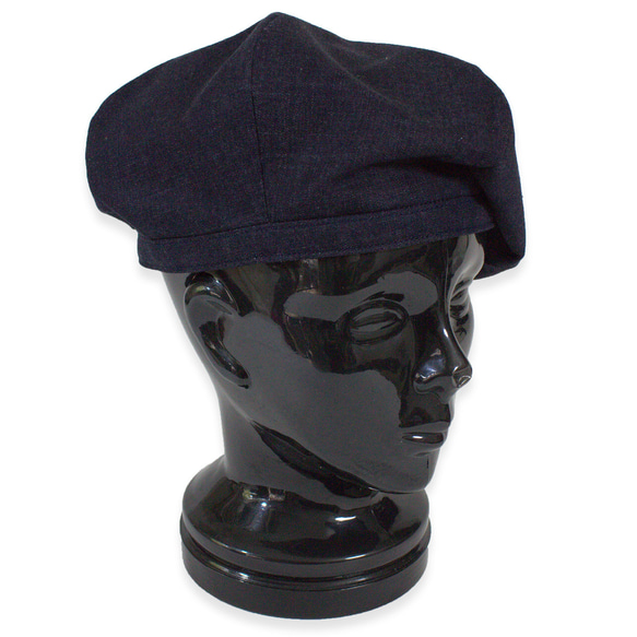ライトデニムと革のパッチワークベレー帽 11枚目の画像