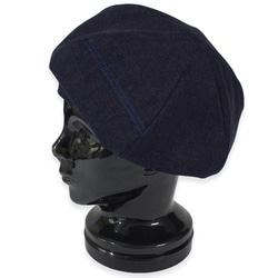 ライトデニムと革のパッチワークベレー帽 3枚目の画像