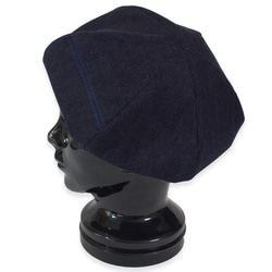 ライトデニムと革のパッチワークベレー帽 4枚目の画像