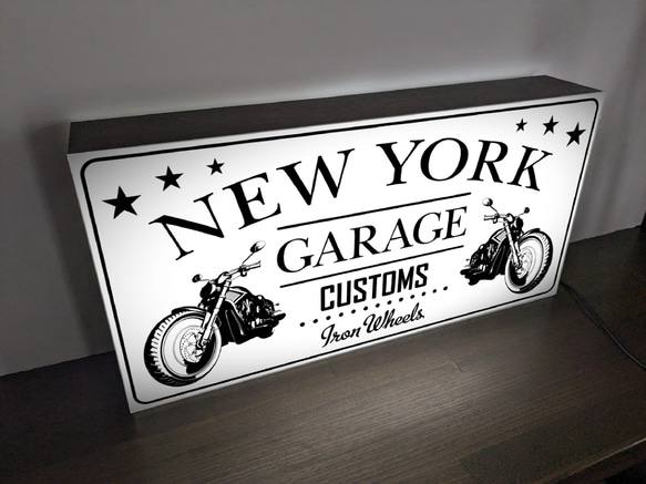 【Lサイズ】アメリカン カスタムバイク オートバイ ニューヨーク ガレージ 店舗 照明 看板 置物 雑貨 ライトBOX 3枚目の画像