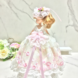 リカちゃん用着せ替えドレス　可愛い桜と薔薇のドレス　パニエ付き 8枚目の画像
