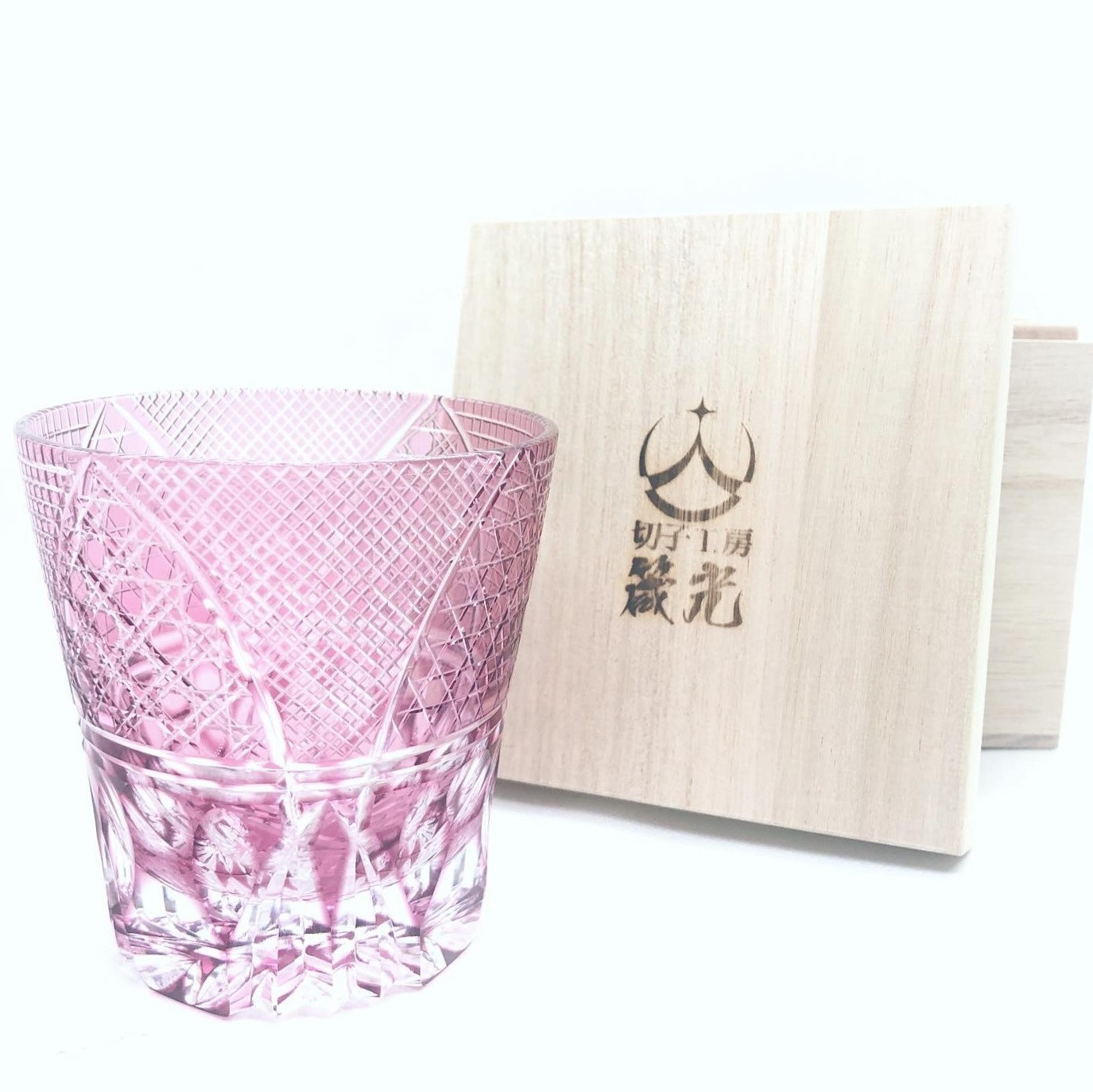 籠の目天開ロックグラス　日本工芸会所属斉藤光作　切子グラス/コップ/切子作家/切子職人/デザイン性/オリジナリティ