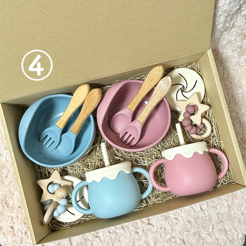 全色再販】双子の出産祝い♡ 名入れ無料 3wayマグとシリコン食器