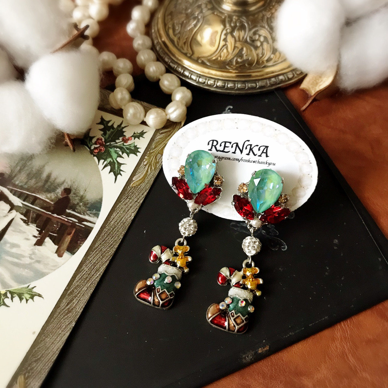 スワロフスキーのクリスマスピアス【赤･キャンディー･パール･パーティー･イベント】{RPS-101｝