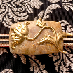 ✤菊目石（フォシルコーラル）と芥子の帯留め✤ アール・ヌーヴォー 8枚目の画像