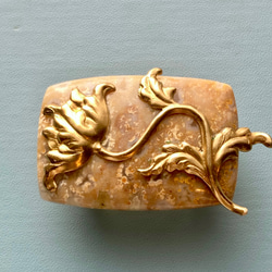 ✤菊目石（フォシルコーラル）と芥子の帯留め✤ アール・ヌーヴォー 4枚目の画像