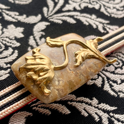 ✤菊目石（フォシルコーラル）と芥子の帯留め✤ アール・ヌーヴォー 6枚目の画像