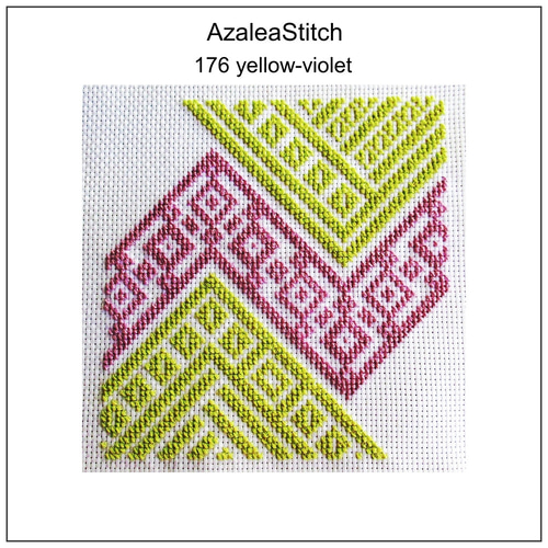 クロスステッチ図案 176 「こぎん刺し」yellow-violet (カラー図案＋