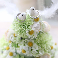 【リングピロー4】小鳥のリングピロー　ケーキの形のリングピロー　造花　アーティフィシャルフラワー 4枚目の画像