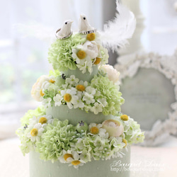 【リングピロー4】小鳥のリングピロー　ケーキの形のリングピロー　造花　アーティフィシャルフラワー 1枚目の画像