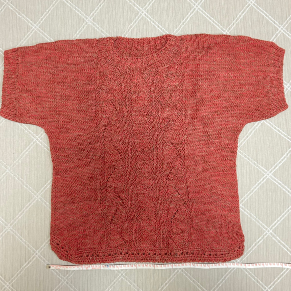手編み　ニット　薄紅色　ベスト　半袖 2枚目の画像