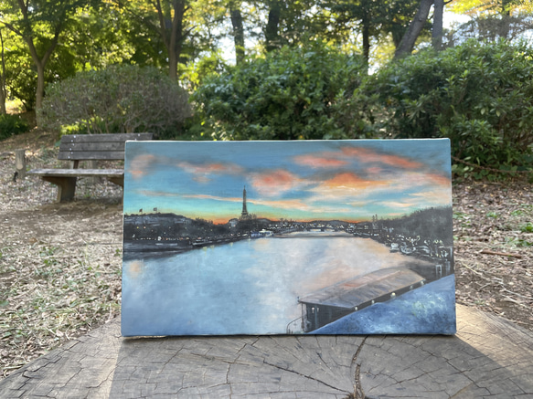 夕陽のセレナーデ　　絵画原画 油絵】【原画】夕暮れのセーヌ川/Seine River at dusk 絵画