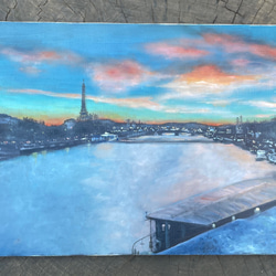 【油絵】【原画】夕暮れのセーヌ川/Seine River at dusk 4枚目の画像