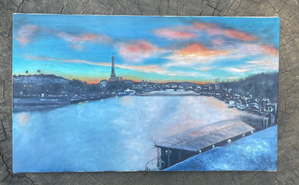 【油絵】【原画】夕暮れのセーヌ川/Seine River at dusk 4枚目の画像